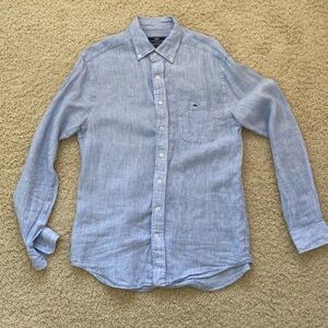 Men’s Vineyard Vines Linen Tucker Button Down (blue and white, Medium)